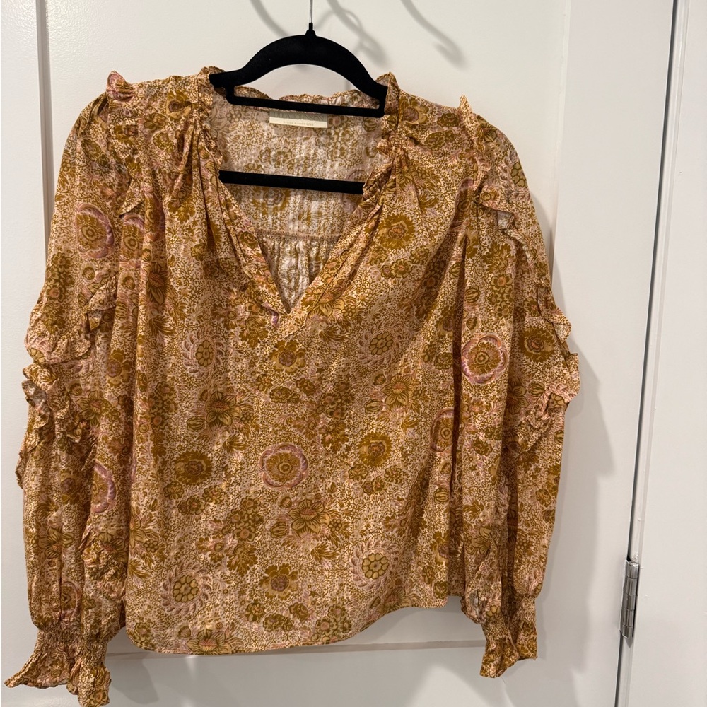 Ulla Johnson Pink and Brown Floral Manet Blouse